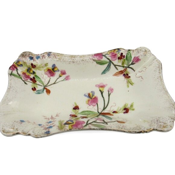Ceramic Trinket Decorative Dresser Tray Hand-Painted Floral Scalloped Edge Vinta - Picture 7 of 11